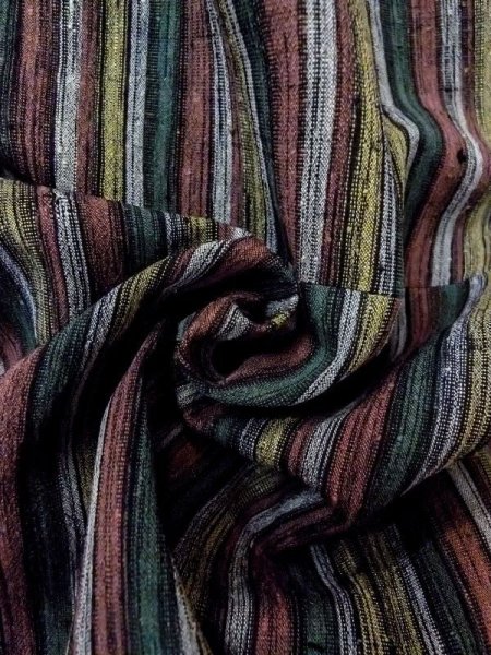 画像11: N0409H Mint  女性用 紬  シルク(正絹)  灰色がかった マルチカラー, 縞 【中古】 【USED】 【リサイクル】 ★★★★☆ (11)