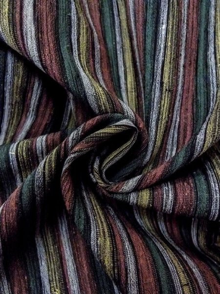 画像12: N0409H Mint  女性用 紬  シルク(正絹)  灰色がかった マルチカラー, 縞 【中古】 【USED】 【リサイクル】 ★★★★☆ (12)