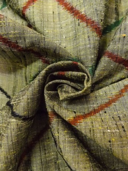 画像11: N0409O Mint  女性用 紬  シルク(正絹)  灰色がかった オリーブ, 線 【中古】 【USED】 【リサイクル】 ★★★★☆ (11)