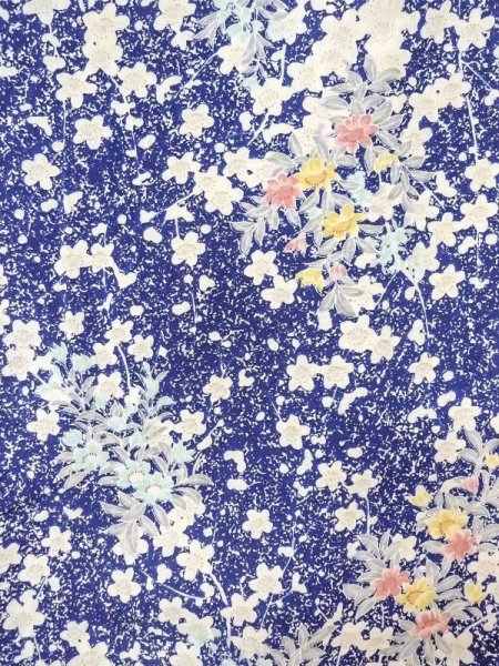 画像3: N0409P  女性用 小紋  シルク(正絹)  鮮やか 青, 桜 【中古】 【USED】 【リサイクル】 ★★☆☆☆ (3)