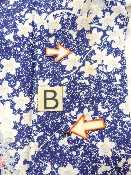 画像15: N0409P  女性用 小紋  シルク(正絹)  鮮やか 青, 桜 【中古】 【USED】 【リサイクル】 ★★☆☆☆ (15)