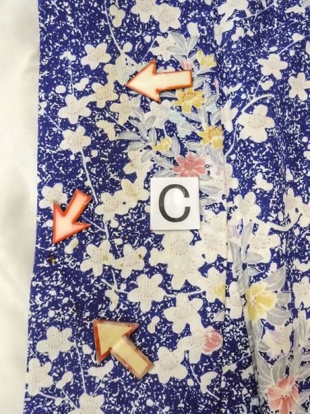 画像16: N0409P  女性用 小紋  シルク(正絹)  鮮やか 青, 桜 【中古】 【USED】 【リサイクル】 ★★☆☆☆ (16)