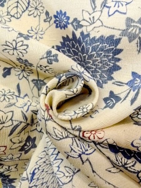 画像12: N0409R  女性用 小紋  シルク（正絹）   オフ　ホワイト, 桜 【中古】 【USED】 【リサイクル】 ★★☆☆☆ (12)
