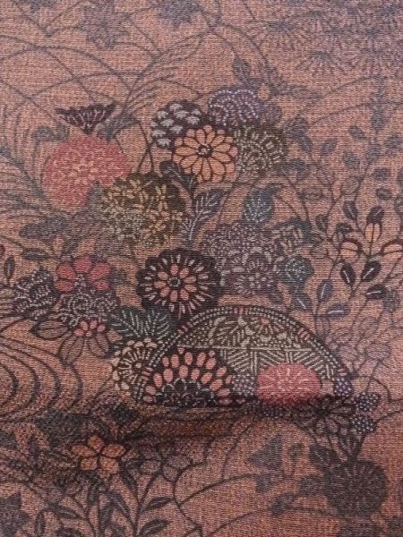 画像6: N0409T  女性用 小紋  シルク(正絹)  赤み 茶色, 桜 【中古】 【USED】 【リサイクル】 ★★★☆☆ (6)