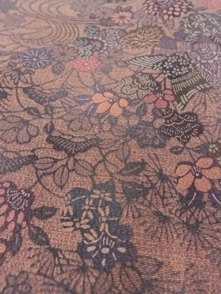 画像8: N0409T  女性用 小紋  シルク(正絹)  赤み 茶色, 桜 【中古】 【USED】 【リサイクル】 ★★★☆☆ (8)