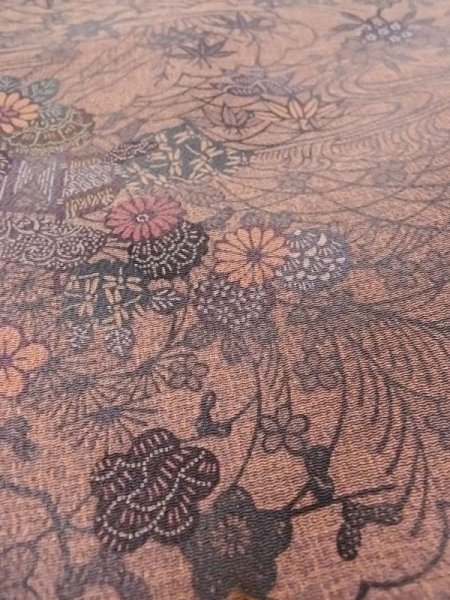 画像10: N0409T  女性用 小紋  シルク(正絹)  赤み 茶色, 桜 【中古】 【USED】 【リサイクル】 ★★★☆☆ (10)