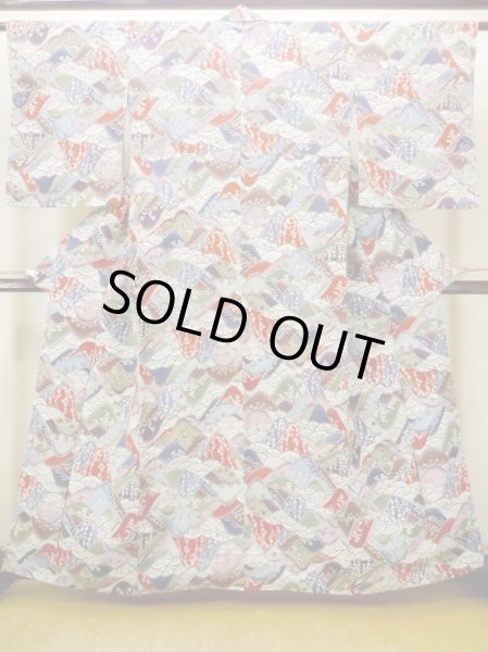 画像1: N0409X  女性用 小紋  シルク（正絹）   マルチカラー, 桜 【中古】 【USED】 【リサイクル】 ★★☆☆☆ (1)