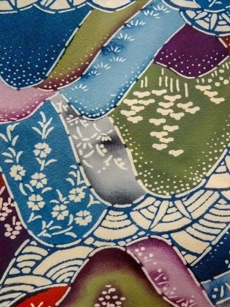 画像5: N0409X  女性用 小紋  シルク(正絹)   マルチカラー, 桜 【中古】 【USED】 【リサイクル】 ★★☆☆☆ (5)