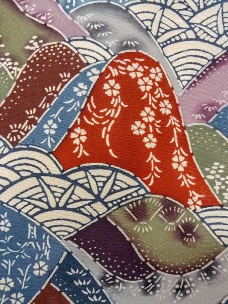 画像6: N0409X  女性用 小紋  シルク(正絹)   マルチカラー, 桜 【中古】 【USED】 【リサイクル】 ★★☆☆☆ (6)