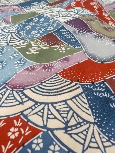 画像10: N0409X  女性用 小紋  シルク(正絹)   マルチカラー, 桜 【中古】 【USED】 【リサイクル】 ★★☆☆☆ (10)