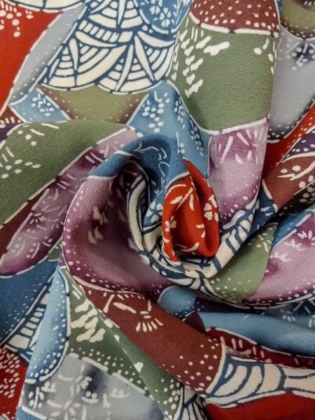 画像12: N0409X  女性用 小紋  シルク(正絹)   マルチカラー, 桜 【中古】 【USED】 【リサイクル】 ★★☆☆☆ (12)