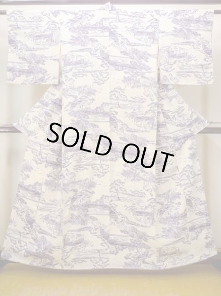 画像1: N0409Z  女性用 小紋  シルク（正絹）   アイボリー, 松/松葉 【中古】 【USED】 【リサイクル】 ★★★☆☆ (1)