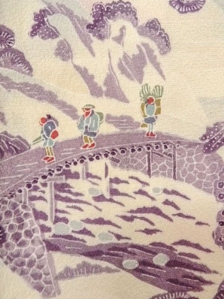 画像5: N0409Z  女性用 小紋  シルク（正絹）   アイボリー, 松/松葉 【中古】 【USED】 【リサイクル】 ★★★☆☆ (5)