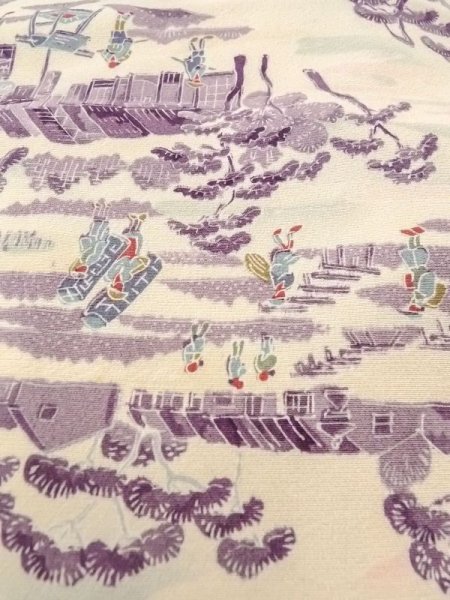 画像9: N0409Z  女性用 小紋  シルク（正絹）   アイボリー, 松/松葉 【中古】 【USED】 【リサイクル】 ★★★☆☆ (9)