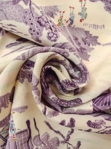 画像11: N0409Z  女性用 小紋  シルク（正絹）   アイボリー, 松/松葉 【中古】 【USED】 【リサイクル】 ★★★☆☆ (11)