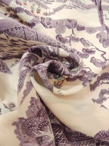 画像12: N0409Z  女性用 小紋  シルク（正絹）   アイボリー, 松/松葉 【中古】 【USED】 【リサイクル】 ★★★☆☆ (12)