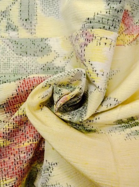 画像11: N0430A Mint  女性用 紬  シルク（正絹）  淡い 黄色, 花 【中古】 【USED】 【リサイクル】 ★★★★☆ (11)