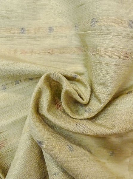 画像11: N0430F Mint  女性用 紬  シルク(正絹)  灰色がかった 黄緑色, 縞 【中古】 【USED】 【リサイクル】 ★★★★☆ (11)