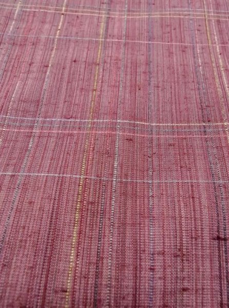 画像9: N0430H  女性用 紬  シルク(正絹)  薄い 赤色, チェック柄 【中古】 【USED】 【リサイクル】 ★★☆☆☆ (9)