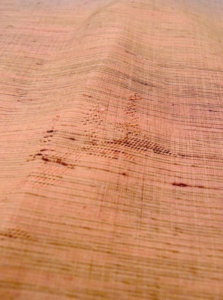 画像10: N0430J  女性用 紬  シルク(正絹) 淡い 灰色がかった 橙色, 葉 【中古】 【USED】 【リサイクル】 ★★★☆☆ (10)