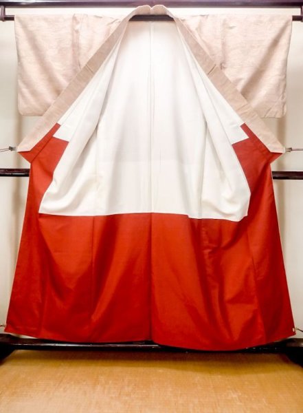 画像2: N0430P  女性用 紬  シルク(正絹)   ベージュ, 花 【中古】 【USED】 【リサイクル】 ★★★☆☆ (2)