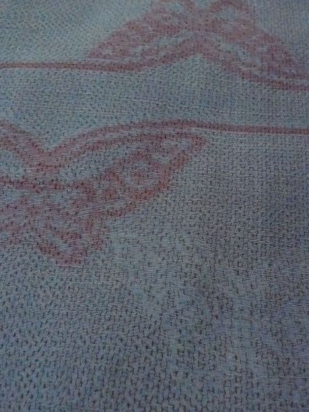 画像8: N0430R Mint  女性用 紬  シルク(正絹)  灰色がかった 水色, 蝶々 【中古】 【USED】 【リサイクル】 ★★★★☆ (8)