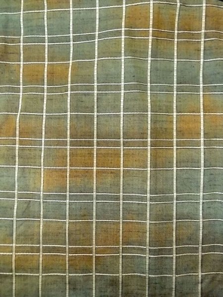 画像3: N0430U  女性用 紬  シルク(正絹)  灰色がかった 緑色, チェック柄 【中古】 【USED】 【リサイクル】 ★★★☆☆ (3)