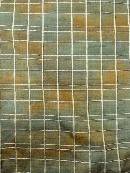 画像4: N0430U  女性用 紬  シルク(正絹)  灰色がかった 緑色, チェック柄 【中古】 【USED】 【リサイクル】 ★★★☆☆ (4)