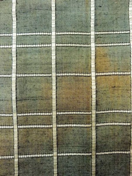 画像5: N0430U  女性用 紬  シルク(正絹)  灰色がかった 緑色, チェック柄 【中古】 【USED】 【リサイクル】 ★★★☆☆ (5)
