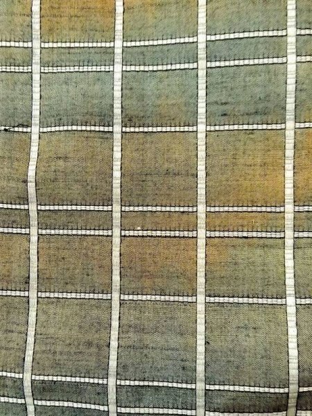 画像6: N0430U  女性用 紬  シルク(正絹)  灰色がかった 緑色, チェック柄 【中古】 【USED】 【リサイクル】 ★★★☆☆ (6)