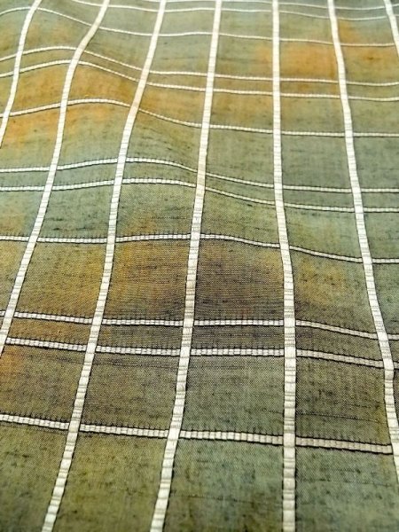 画像9: N0430U  女性用 紬  シルク(正絹)  灰色がかった 緑色, チェック柄 【中古】 【USED】 【リサイクル】 ★★★☆☆ (9)