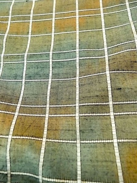 画像10: N0430U  女性用 紬  シルク(正絹)  灰色がかった 緑色, チェック柄 【中古】 【USED】 【リサイクル】 ★★★☆☆ (10)