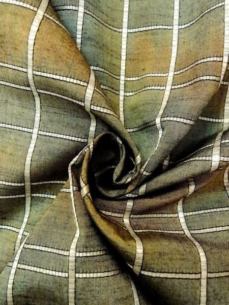 画像11: N0430U  女性用 紬  シルク(正絹)  灰色がかった 緑色, チェック柄 【中古】 【USED】 【リサイクル】 ★★★☆☆ (11)