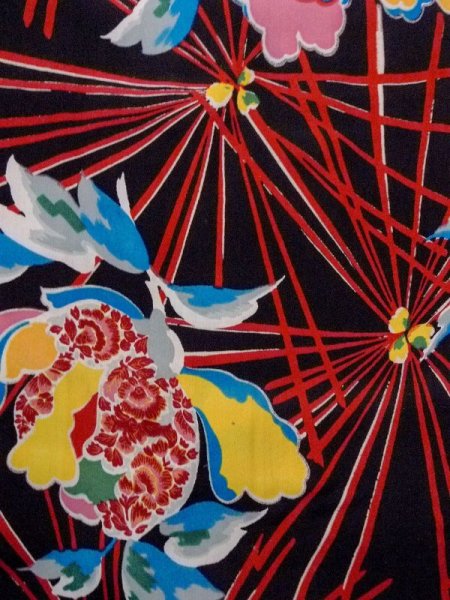 画像4: N0509D  女性用 羽織  シルク（正絹）   黒, 花 【中古】 【USED】 【リサイクル】 ★★☆☆☆ (4)