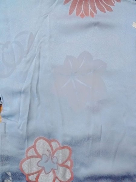 画像4: N0509I  女性用 羽織  シルク（正絹）  淡い 水色, 花 【中古】 【USED】 【リサイクル】 ★★☆☆☆ (4)