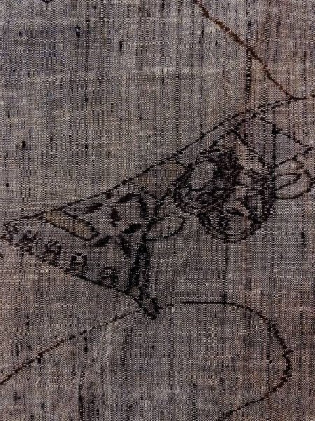 画像6: N0509K  女性用 紬 絵巻、几帳柄 シルク(正絹)   灰色, 鼓 【中古】 【USED】 【リサイクル】 ★★★☆☆ (6)