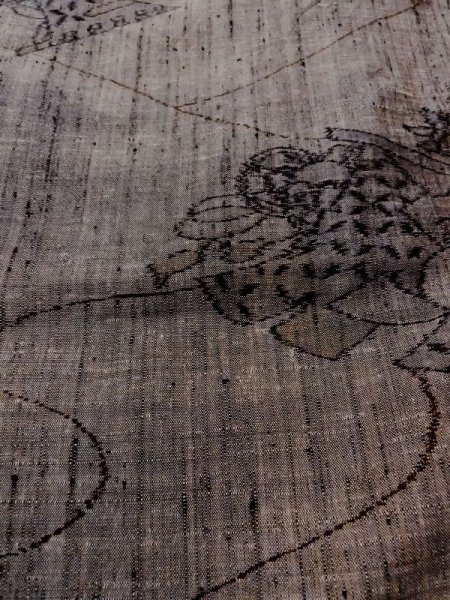 画像10: N0509K  女性用 紬 絵巻、几帳柄 シルク(正絹)   灰色, 鼓 【中古】 【USED】 【リサイクル】 ★★★☆☆ (10)