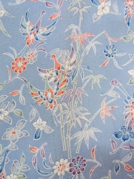 画像6: N0509Q  女性用 小紋  シルク(正絹)  灰色がかった 水色, 菊 【中古】 【USED】 【リサイクル】 ★★★☆☆ (6)