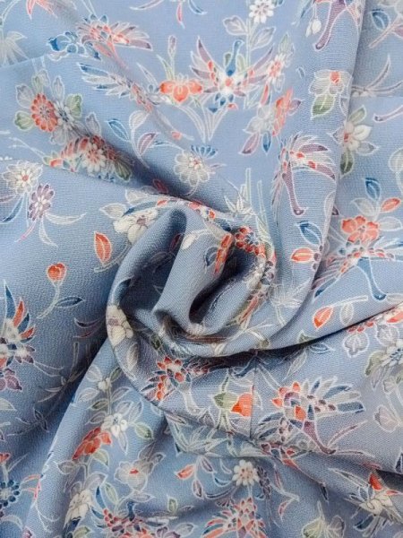 画像11: N0509Q  女性用 小紋  シルク(正絹)  灰色がかった 水色, 菊 【中古】 【USED】 【リサイクル】 ★★★☆☆ (11)