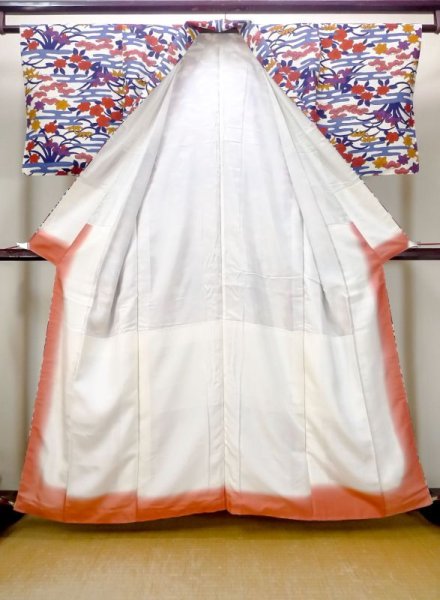 画像2: N0509R  女性用 小紋  シルク(正絹)   白, 菊 【中古】 【USED】 【リサイクル】 ★★★☆☆ (2)