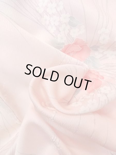 画像12: N0509S  女性用 小紋  シルク(正絹)  淡い 桃色, 花 【中古】 【USED】 【リサイクル】 ★★★☆☆ (12)