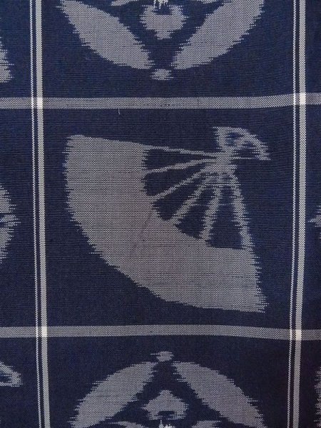 画像5: N0509W  女性用 紬  シルク(正絹)   藍, 扇 【中古】 【USED】 【リサイクル】 ★★★☆☆ (5)