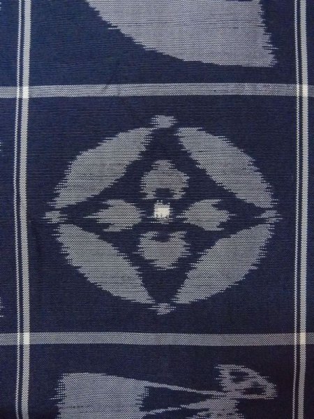 画像6: N0509W  女性用 紬  シルク(正絹)   藍, 扇 【中古】 【USED】 【リサイクル】 ★★★☆☆ (6)