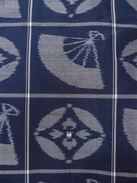 画像7: N0509W  女性用 紬  シルク(正絹)   藍, 扇 【中古】 【USED】 【リサイクル】 ★★★☆☆ (7)