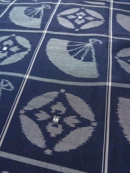 画像8: N0509W  女性用 紬  シルク(正絹)   藍, 扇 【中古】 【USED】 【リサイクル】 ★★★☆☆ (8)
