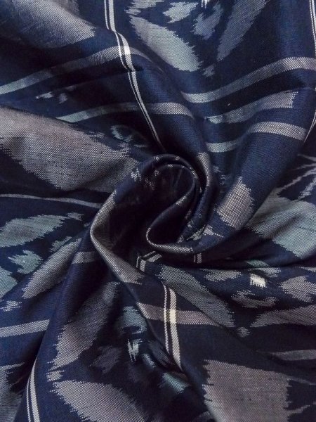 画像11: N0509W  女性用 紬  シルク(正絹)   藍, 扇 【中古】 【USED】 【リサイクル】 ★★★☆☆ (11)