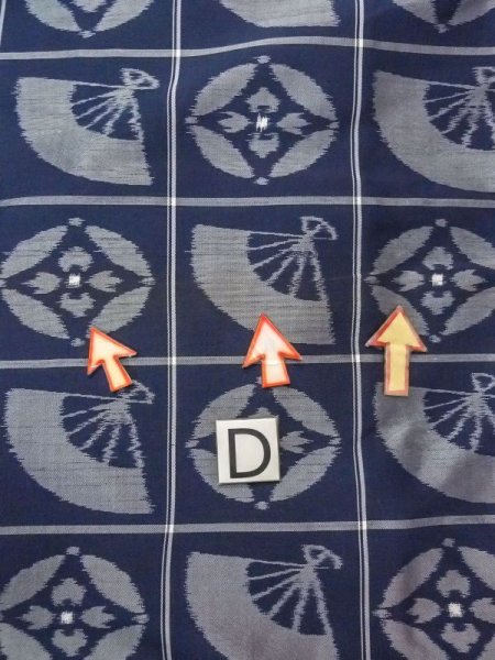 画像17: N0509W  女性用 紬  シルク(正絹)   藍, 扇 【中古】 【USED】 【リサイクル】 ★★★☆☆ (17)