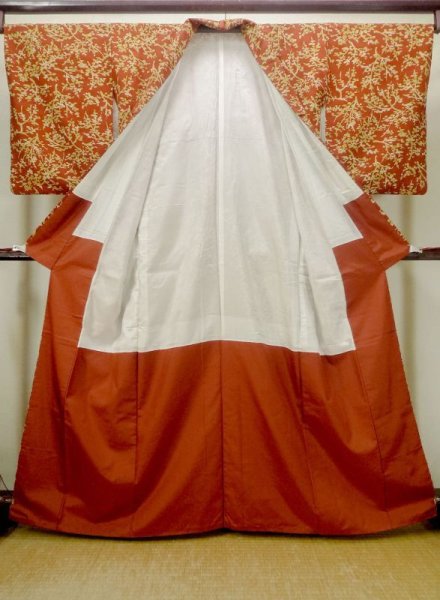 画像2: N0510C  女性用 小紋  シルク(正絹)   朱赤, 木 【中古】 【USED】 【リサイクル】 ★★★☆☆ (2)