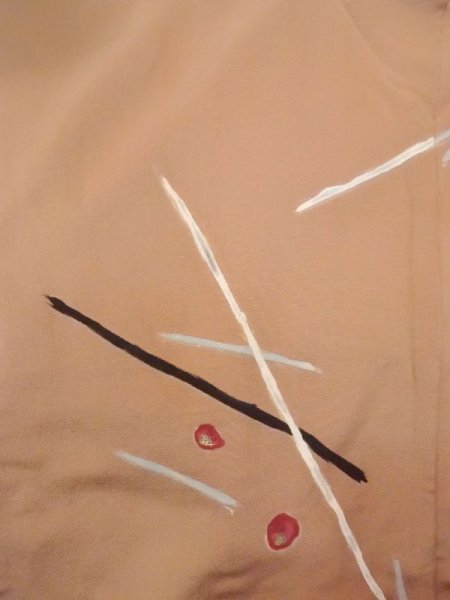 画像3: N0529L  女性用 羽織  シルク(正絹)   ベージュ, 花 【中古】 【USED】 【リサイクル】 ★★☆☆☆ (3)