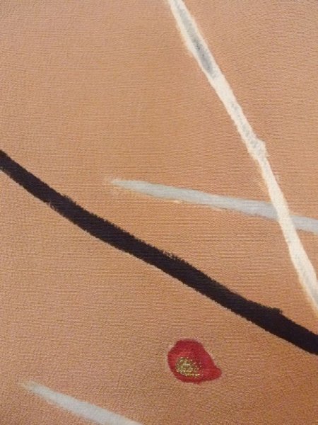 画像5: N0529L  女性用 羽織  シルク(正絹)   ベージュ, 花 【中古】 【USED】 【リサイクル】 ★★☆☆☆ (5)